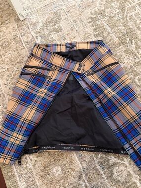rag & bone Griffin Blue and Tan Plaid Midi Skirt - new with tags
